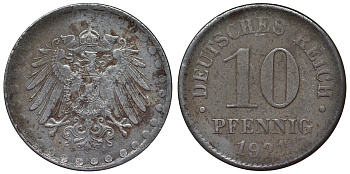 Германия 10 пфеннигов 1921 A KM 20, J. 298 железо 4119-224