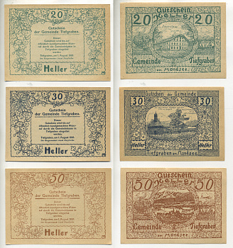 Австрия набор из 3 банкнот 1920 1 августа 1920, нотгельд, 20, 30, 50 геллеров, TIEFGRABEN am MONDSEE   бумага  aUNC  7555-9-3-2