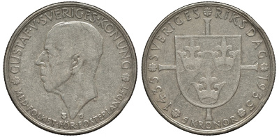 Швеция 5 крон 1935 G, Густав V (1907-1950), 500 лет шведскому парламенту KM 806 серебро 4552-733