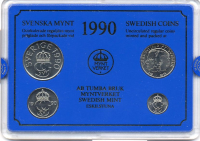 Швеция набор монетного двора из 4 монет 1990 Карл XVI Густав (1973- ) в пластике KM MS54 UNC 4-3-7-165