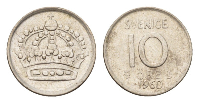 Швеция 10 эре 1960 TS Густав VI Адольф (1950-1973) KM 823 серебро 4124-822