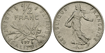 Франция 1/2 франка 1976 сеятель KM 931 никель 4135-712