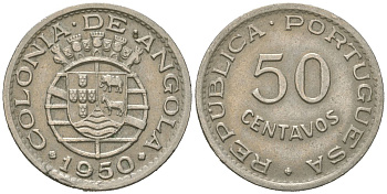 Ангола 50 сентаво 1950 300 лет революции 1648 года KM 72 никель бронза 4619-325