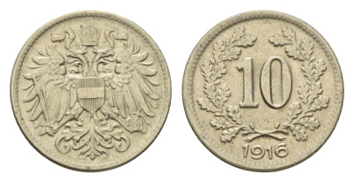 Австрия 10 геллеров 1916 Франц Иосиф I (1848-1916) KM 2822 медь цинк никель 66-928