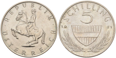 Австрия 5 шиллингов 1971 KM 2889а медно-никель 4592-956