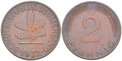 ФРГ 2 ПФЕННИГА 1972 J KM 106а, J. 381а сталь плакированная сталь плакированная медьюю 4181-766