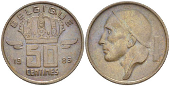 БЕЛЬГИЯ 50 САНТИМОВ 1983 BELGIQUE, БОДУЭН I (1951-1993) KM 148.1 бронза 206-219