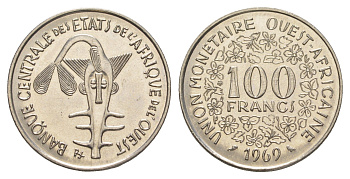 Западная Африка (BCEAO) 100 франков 1969 KM 4 никель UNC 4620-1227