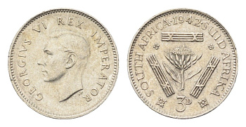 ЮАР 3 пенса 1942 Георг VI (1936-1952) KM 26 серебро 4690-915