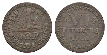 Мюнстер 6 пфеннигов 1762 Монетный двор кафедрального капитула KM 441 медь 633-1832