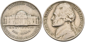 США 5 центов 1948 Джефферсон KM А192 медно-никель 92-956