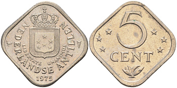 Нидерландские Антилы 5 центов 1975 Юлиана (1948-1980) KM 13 медно-никель 4595-434