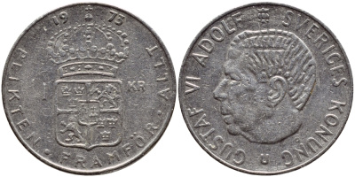 Швеция 1 крона 1973 Густав VI Адольф (1950-1973) KM 826а медь плакированная медно-никелем 4395-733