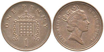 Великобритания 1 пенни 1994 Елизавета II (1952-2022) KM 935a, Spink 4391 (B4) сталь плакированная медью 34-233
