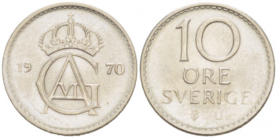Швеция 10 эре 1970 U Густав VI Адольф (1950-1973) KM 835 медно-никель 3955-329