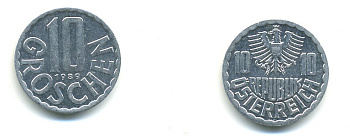 АВСТРИЯ 10 ГРОШЕЙ 1989 KM 2878 алюминий 4364-722