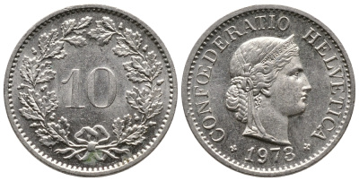 Швейцария 10 раппенов 1973 KM 27 медно-никель 75-1667