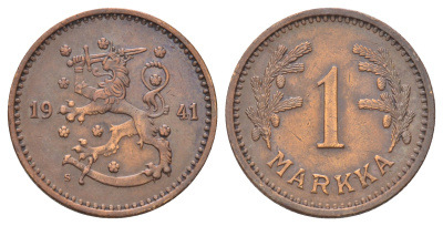 Финляндия 1 марка 1941 KM 30a медь 4668-862