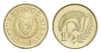 Кипр 1 цент 1992 KM 53.3 никель латунь UNC 4649-1144