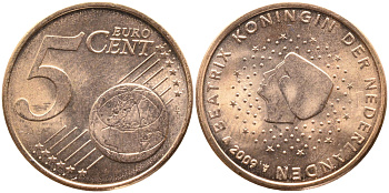 НИДЕРЛАНДЫ 5 ЕВРОЦЕНТОВ 2009 KM 236 сталь плакированная медью UNC 4391-257