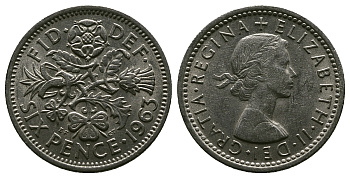 Великобритания 6 пенсов 1963 Елизавета II (1952-2022) KM 903, Spink 4149 медно-никель 4381-761