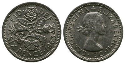 Великобритания 6 пенсов 1963 Елизавета II (1952-2022) KM 903, Spink 4149 медно-никель 4381-761