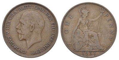 Великобритания 1 пенни 1931 Георг V (1910-1936) KM 838, Spink 4055 бронза 4536-313