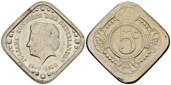 Нидерланды 5 центов 1978 30 лет правления Королевы Юлианы UC 300 медь цинк никель 4575-533