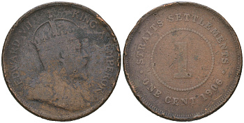 Стрейтс-Сетлментс 1 цент 1906 KM 19 бронза 4619-1146