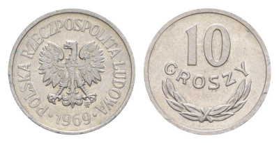 Польша 10 грошей 1969 Y AA47 алюминий UNC 4636-418