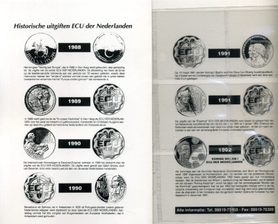 Нидерланды 10 экю 1992 в картонном буклете для коллекции экю, король Виллем I, расширение торговли со всеми странами, диаметр 39 мм, медно-никель UNC 3-6-4-36
