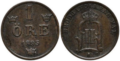 Швеция 1 эре 1893 Оскар II (1872-1907) король Швеции и Норвегии KM 750 бронза 201-1124