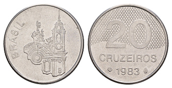Бразилия 20 крузейро 1983 KM 593.1 нержавеющая сталь 4657-115