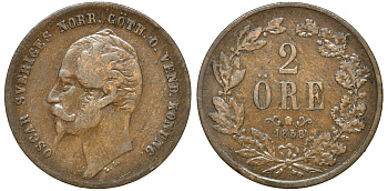 Швеция 2 эре 1858 Оскар I (1844-1859) KM 688 медь 4179-1041