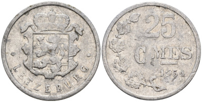Люксембург 25 сантимов 1954 Герцог Жан (1964-1999) KM 45a алюминий 4596-838