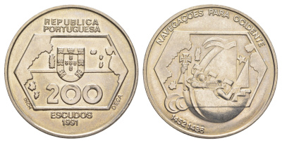 Португалия 200 эскудо 1991 Навигация на запад KM 659 медно-никель UNC 1101-5-42