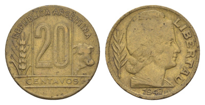 Аргентина 20 сентаво 1947 KM 42 алюминиевая бронза 4655-1024