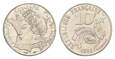Франция 10 франков 1986 Свобода, Равенство, Братство KM 959 никель UNC 4660-254