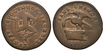 ОСТРОВ МЭН 1 ПЕННИ 1733 EARL OF DERBY, ДЖ. СТЕНЛИ 10-Й ГРАФ ДЕРБИ KM 3а медь 650-132