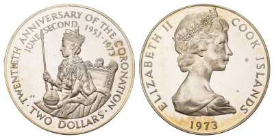 Острова Кука 2 доллара 1973 20 лет Коронации KM 8 серебро PROOF 3896-114