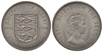 Джерси 5 шиллингов 1966 900 лет Нормандскому завоеванию KM 28 медно-никель UNC 1078-2-64