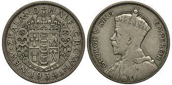 Новая Зеландия 1/2 кроны 1934 Георг V (1910-1936) KM 5 серебро 272-911