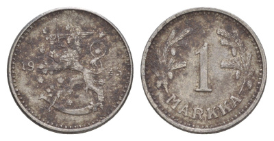 Финляндия 1 марка 1945 KM 30b железо 4647-422