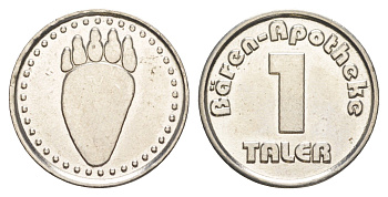 Германия аптечный жетон в 1 талер - B?ren Apotheke ND диаметр 23 мм, вес 8 гр никель сталь 4171-713