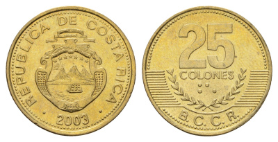 Коста-Рика 25 колонов 2003 KM 229a алюминиевая бронза UNC 183-1037