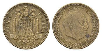 Испания 1 песета 1963 (63) Франсиско Франко (1939-1975) KM 775 алюминиевая бронза 4708-414