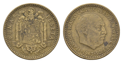 Испания 1 песета 1963 (63) Франсиско Франко (1939-1975) KM 775 алюминиевая бронза 4708-414