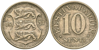 Эстония 10 центов 1931 Республика (1918-1941) KM 12 никель бронза 4615-1131