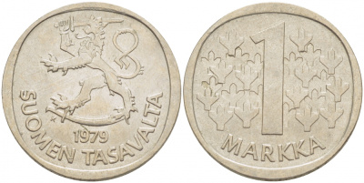 ФИНЛЯНДИЯ 1 МАРКА 1979 K KM 49а медно-никель UNC 3718-857
