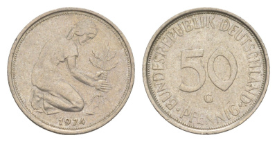 ФРГ 50 пфеннигов 1974 G KM 109, J. 384 медно-никель 4613-1134